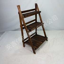 安吉信诚户外花园木质可折叠防腐木三层花架阳台绿植花盆架置物架