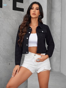 Denim Coat Denim Women's Black Long Sleeve Coat Single Cross-Border