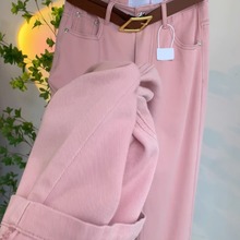 粉色牛仔裤2024年新款女夏季大码梨形身材直筒显瘦高腰窄版阔腿裤