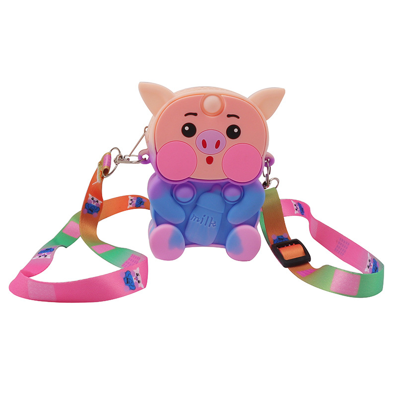 En stock alcancía monedero de silicona para niños bolso educativo de dibujos animados descompresión burbuja pellizco bolsa de mensajero monedero de viaje