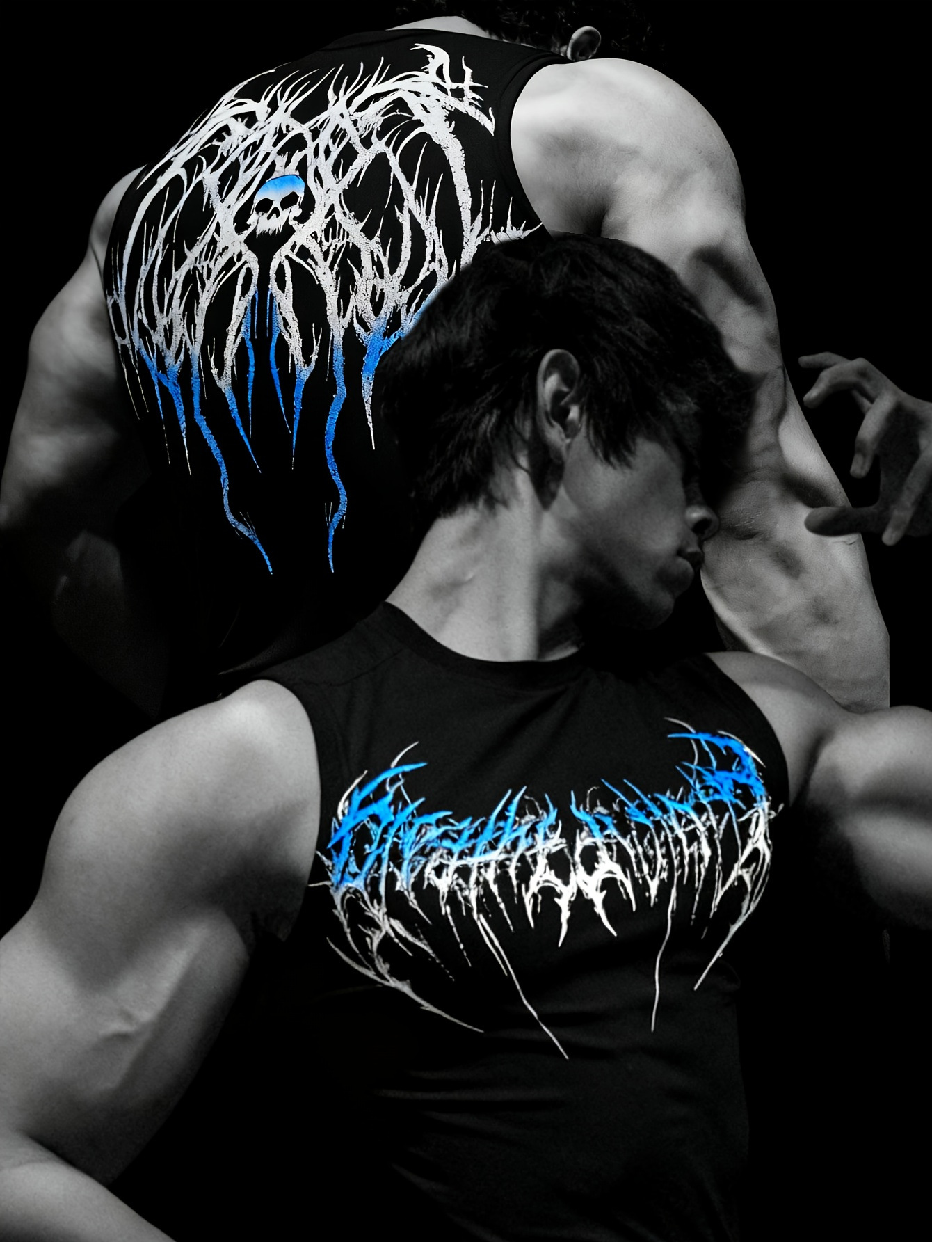 Men's Thorn Print Vest High Street Trendy Brand Sleeveless T-Shirt Quick Drying Fitness Tight Fitting Summer Top_viptrois.com
