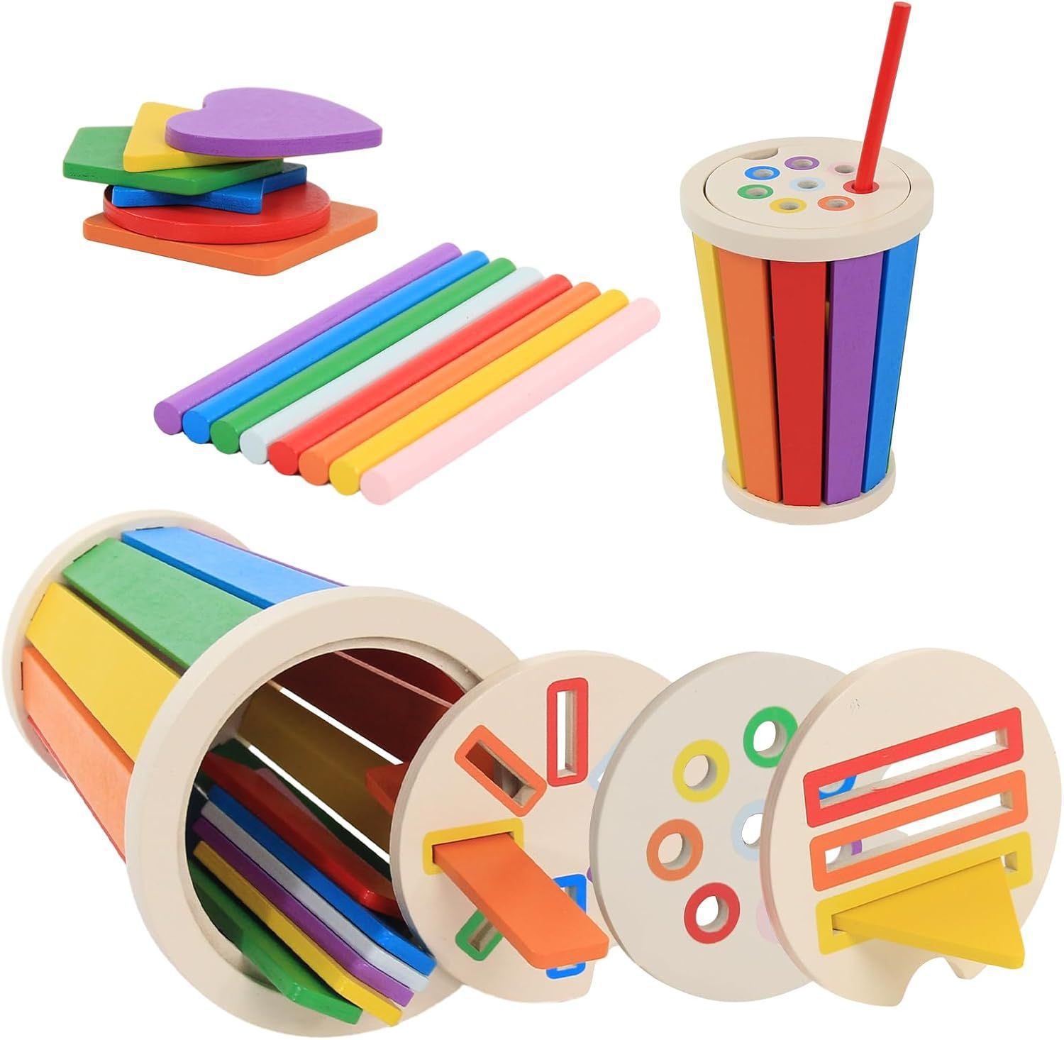Tubo de clasificación de color transfronterizo, forma de madera, cognición, juguetes educativos de educación temprana Montessori para niños, ayudas didácticas Montessori