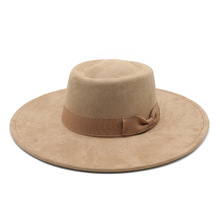 跨境秋冬新款时尚蝴蝶结圆环顶麂皮绒礼帽女士凹造型旅游毛毡礼帽