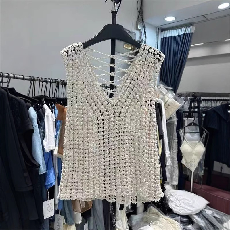 Hollow-Out Knitted Vest for Women, New Bohemian Vacation Style Sleeveless Tank Top for Summer