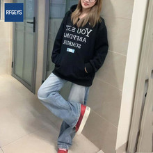 连帽卫衣女装宽松特大码300斤潮流印花女秋冬季设计感外套秋冬装