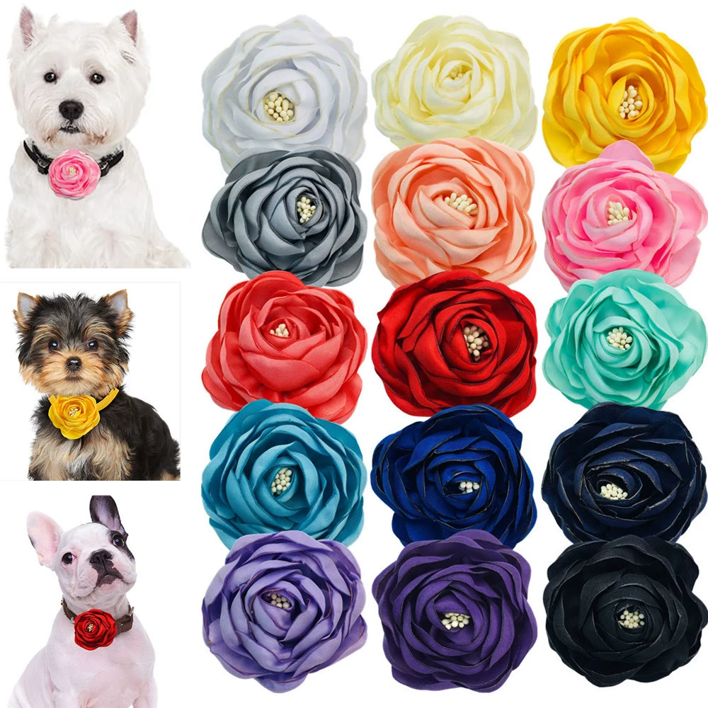 Благородный и элегантный ретро роз ошейник с цветком ткани 7CM камелия для домашних животных ошейник декоративный свиток с воротником ручной работы