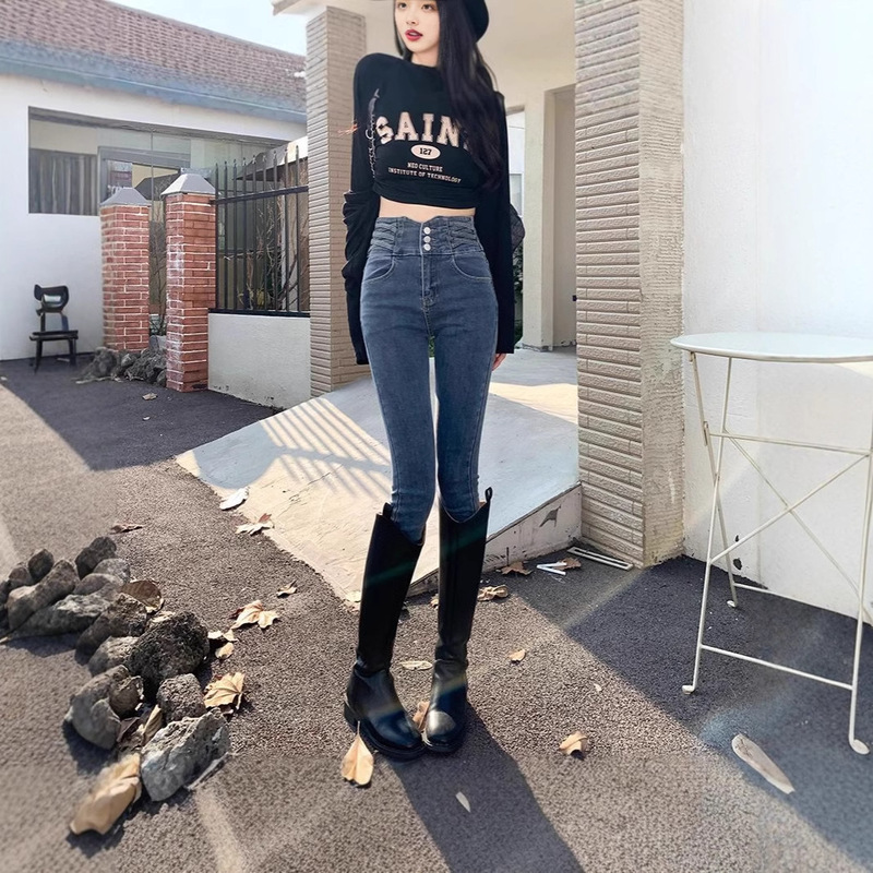 Slim-fit Ultra-high Waist Jeans Women's 2024 Tight Boots High-fit Spring and Autumn Pencil Slim-fit Stretch Jeans