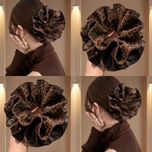 复古咖色豹纹大肠发圈头绳女2025新款感皮质扎皮筋绳头发发饰
