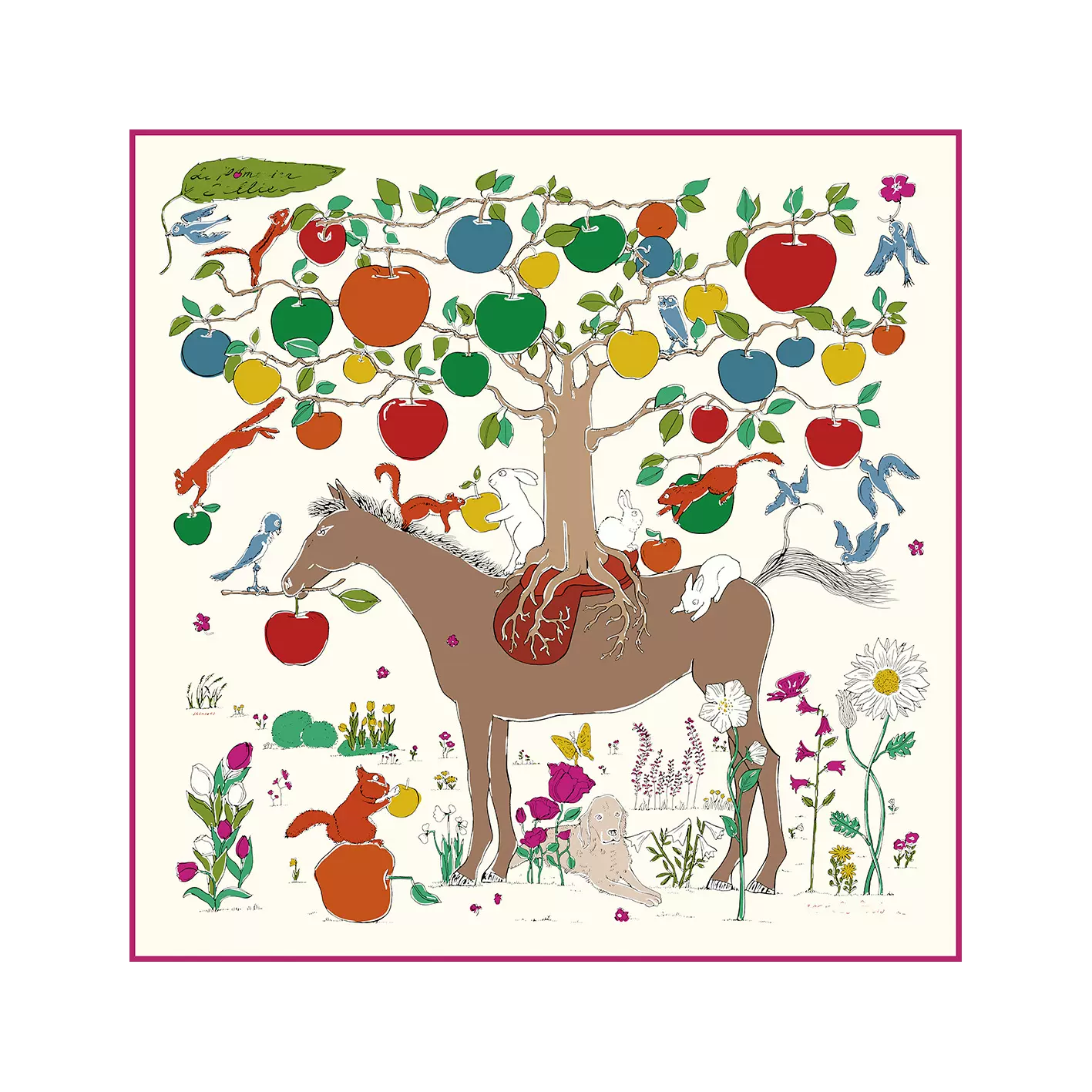 2026新款 马鞍上的苹果树 18姆米90真丝丝巾 双面印花重磅方巾