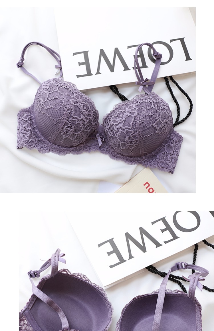 Ensemble de soutien-gorge sexy en dentelle avec bonnet en éponge épais et bas fin pour femme_voghion.com