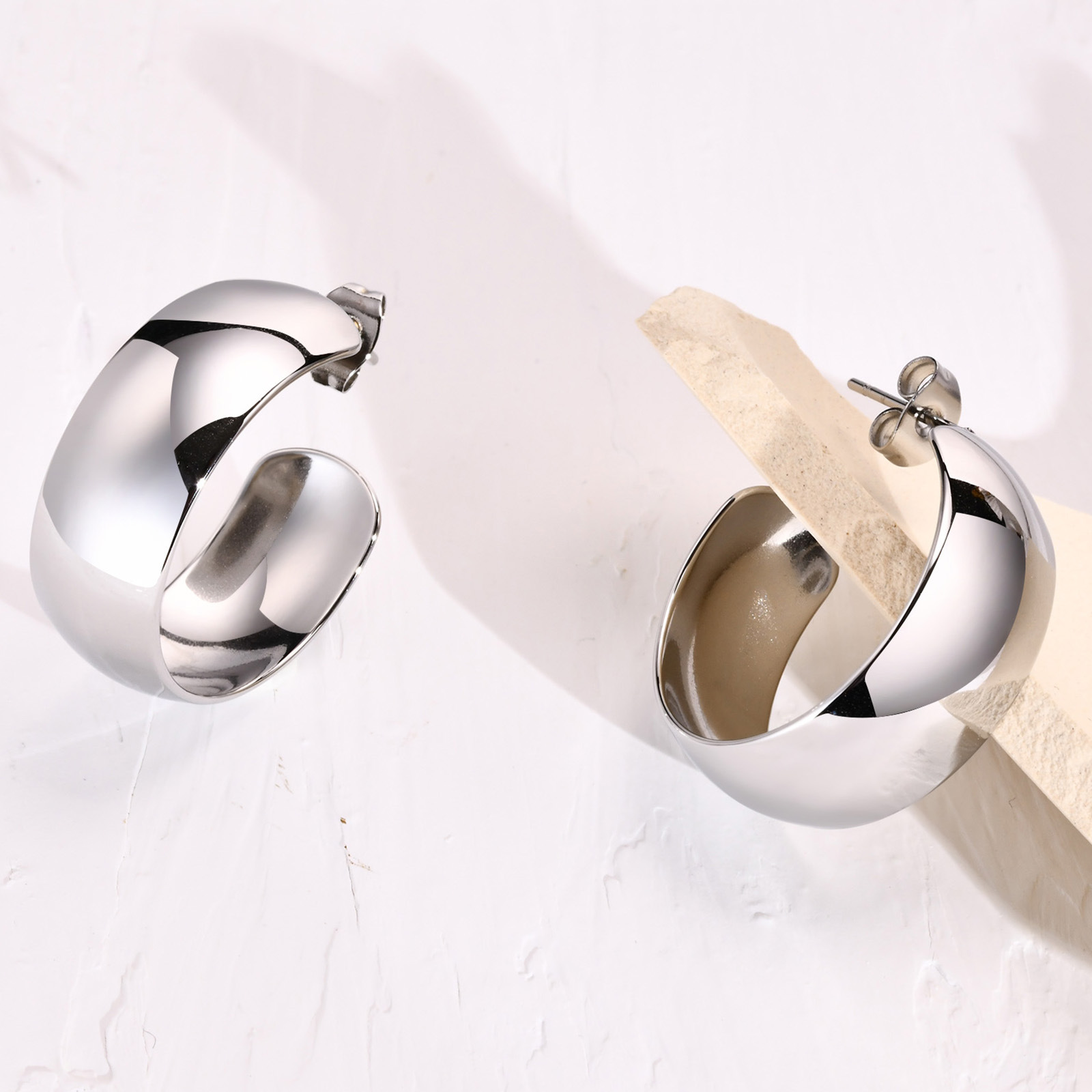 Simple Style C Shape Stainless Steel Ear Studs Plating Stainless Steel Earrings 1 Pair