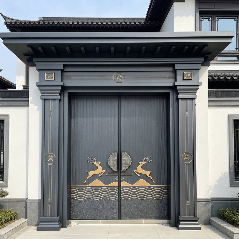 Manufacturer of Chinese-Style Villa Doors, Finely Carved Cast Aluminum Doors, Entry Doors, Rural Self-Built House Courtyard Doors, Home Anti-Theft Doors