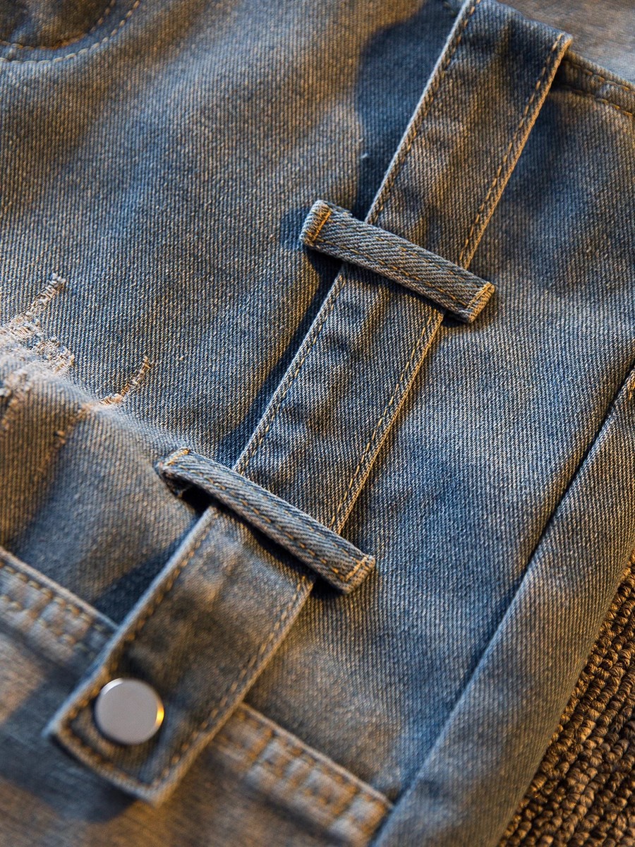 Men's Slim Fit Denim Shorts Casual European Style Summer Color Block Five Point Cargo Shorts_mkmklike.com