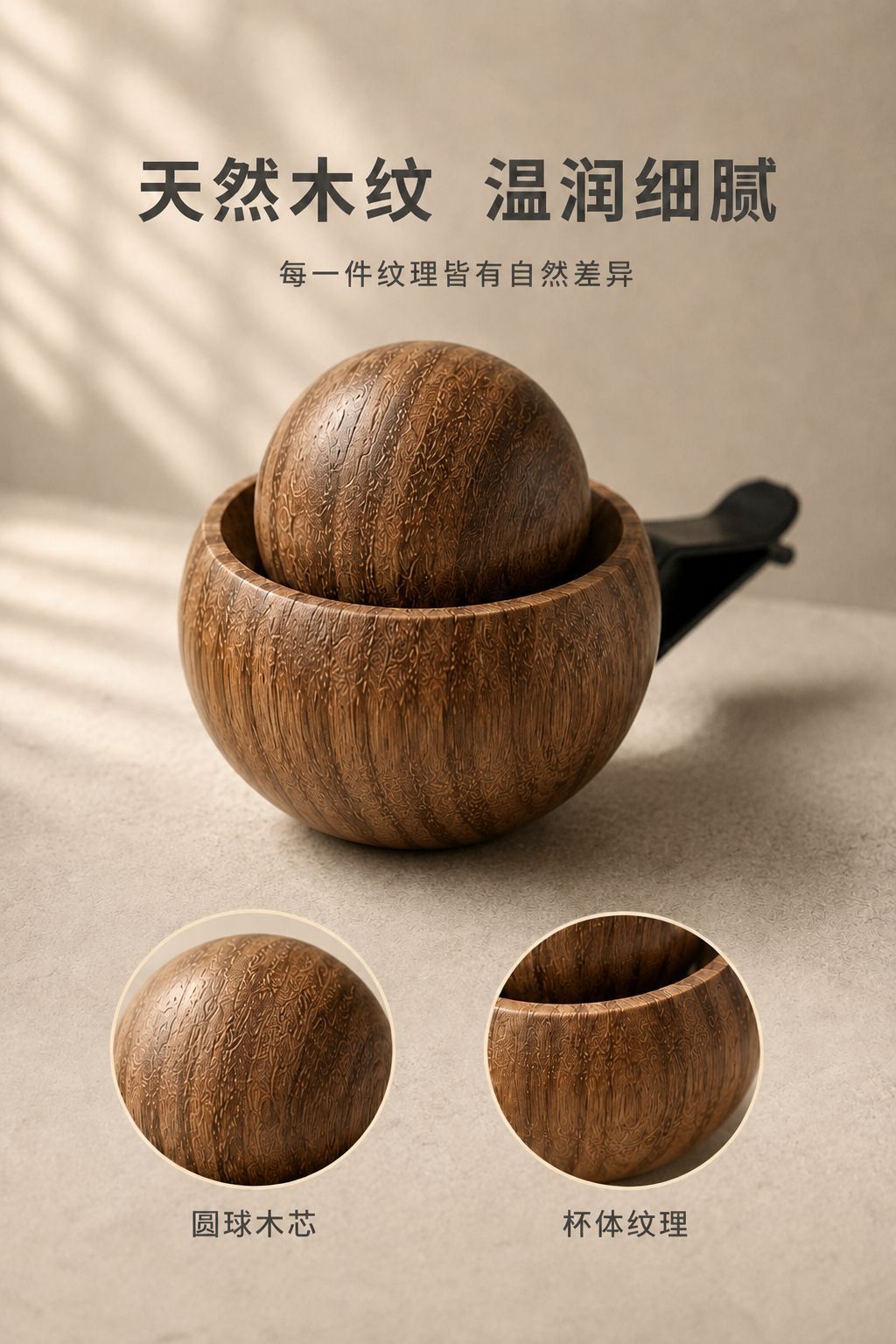 Round wooden car aroma diffuser, essential oil drips into the wood, slowly releasing fragrance, a high-end car interior decoration