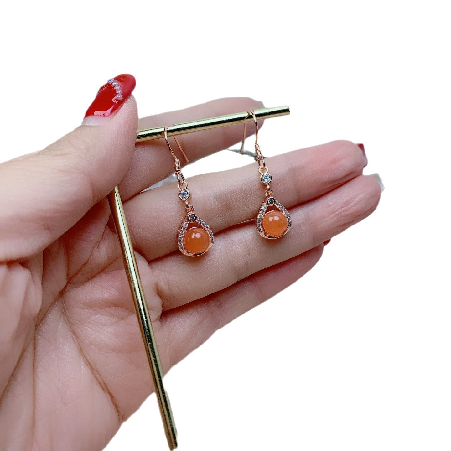 공장 도매 사우스 레드 (마노) 귀걸이 천연 사우스 레드 부티크 이어 후크 원시 광석 BAOSHAN 남쪽 레드 아이스 레드 귀걸이