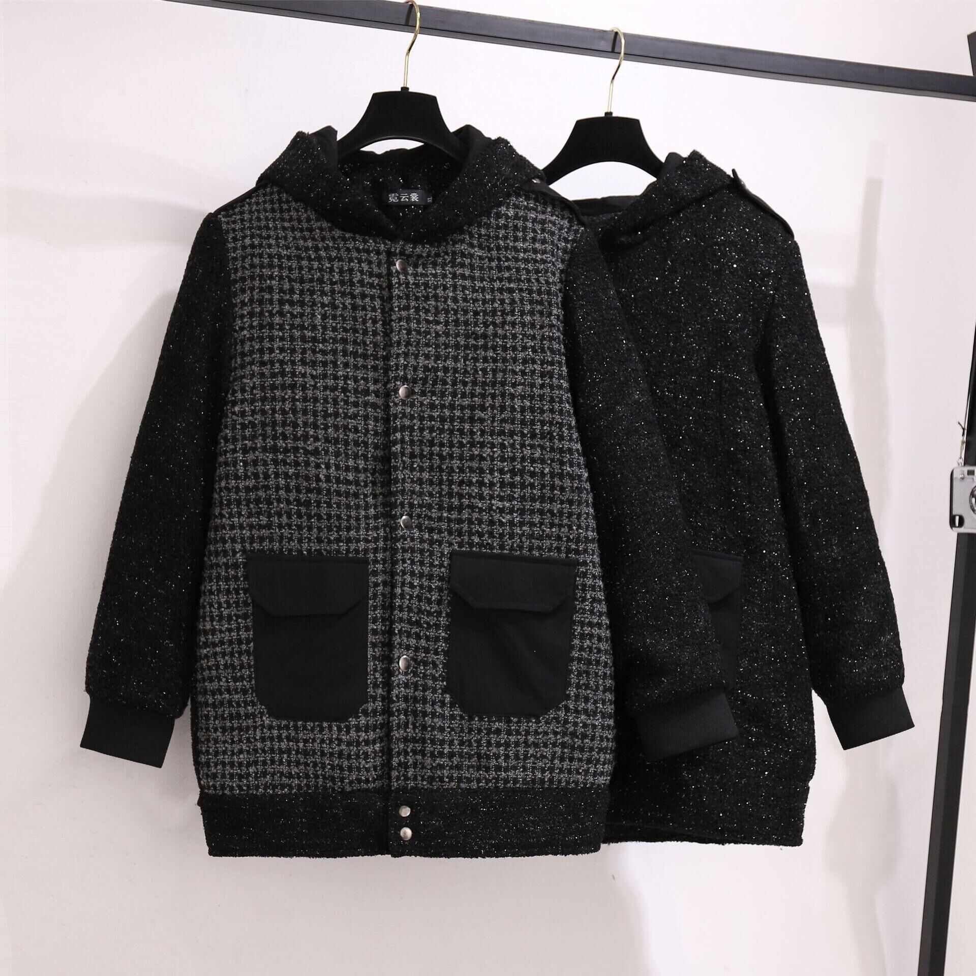 모직 코트 여성용 봄과 가을 2021 신상품 가을과 겨울을 위한 모든 매치 루즈한 단색 격자 무늬 중간 길이 코트