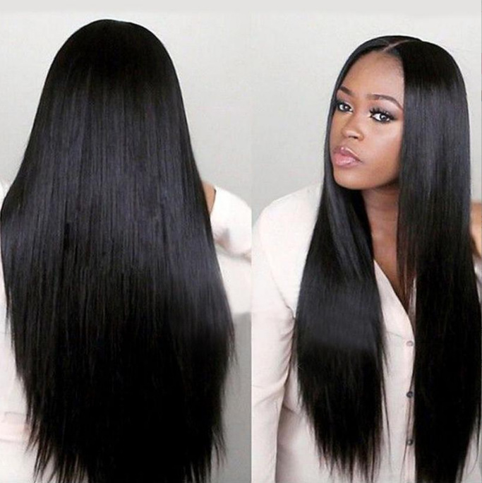 European American Style Women's Long Black Realistic Center Parted Straight Hair Wig High Temperature Silk Synthetic Fiber Hairpieces_voghion.com