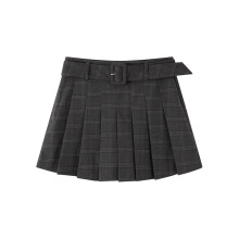 2025秋季新款女装时尚甜美附腰带压褶短款A字裙子半身裙AR353056