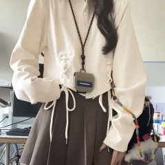 2025秋冬季新款学院风短款修身长袖绑带衬衫上衣女外套衬衣ins潮
