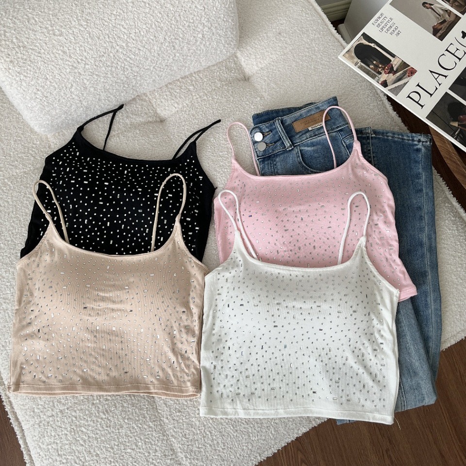 Spice Girls Pink Rhinestone Sling Belt U-Neck Vest Women's Belt Chest Pad Beautiful Back Slim-Fit Slimming Inner Wearing Pure Desire Top