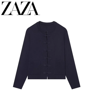ZAZA 自制欧美风 批发女装 时尚百搭气质绳结扣饰针织外套6427102