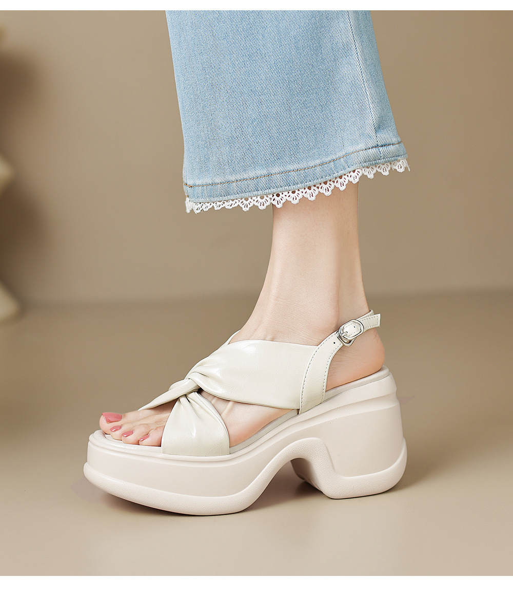 Sandal nữ đế xuồng cao gót quai chéo hở mũi phong cách La Mã — Hồng nhạt, màu trắng ngà chi tiết 17