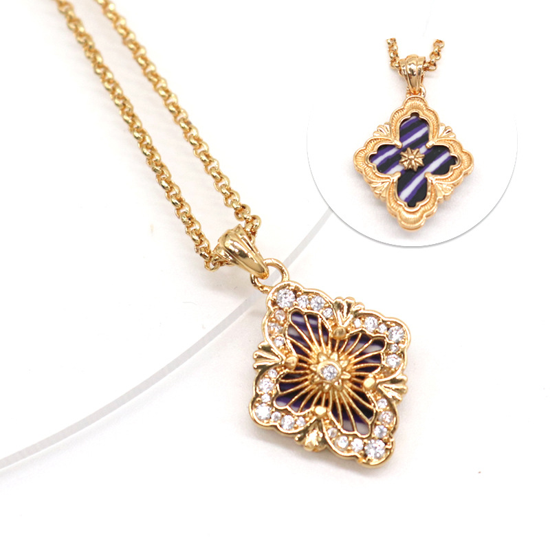 带钻拉丝项链条纹紫1