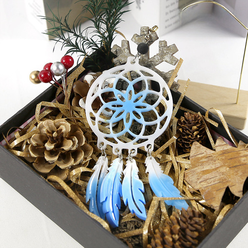 Bohemian Dreamcatcher Feather Necklace Set Mirror Silicone Mold Crystal Droplet Resin Craft Supplies Pendant