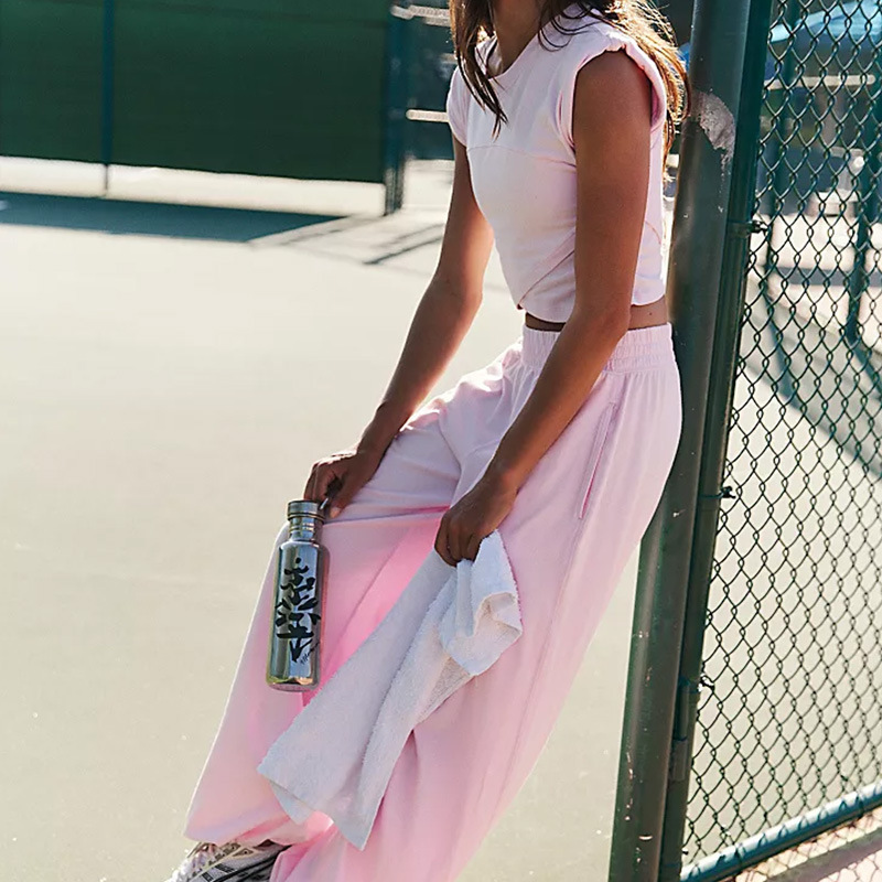 European American Style Women's Two-Piece Set Solid Color Casual Suit Short Sleeveless Top And Sweatpants With Pockets_ecoleips.com