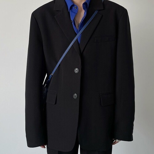 黑色西装外套男士春季新品韩风气质款痞帅宽松版潮流时髦西服