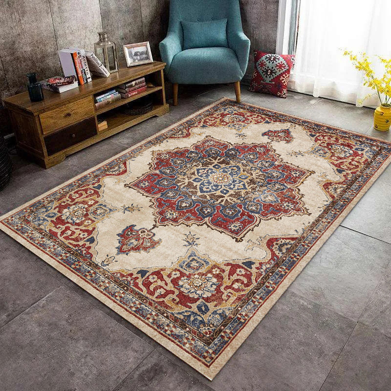 跨境復古美式波斯客廳地毯民族風臥室床邊毯家用防滑耐髒地墊
