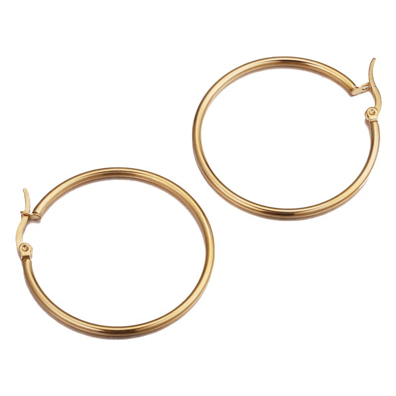 Pendientes de aro grandes minimalistas de acero inoxidable de 2 mm, un par de pendientes grandes de moda para mujer de acero titanio exagerados.