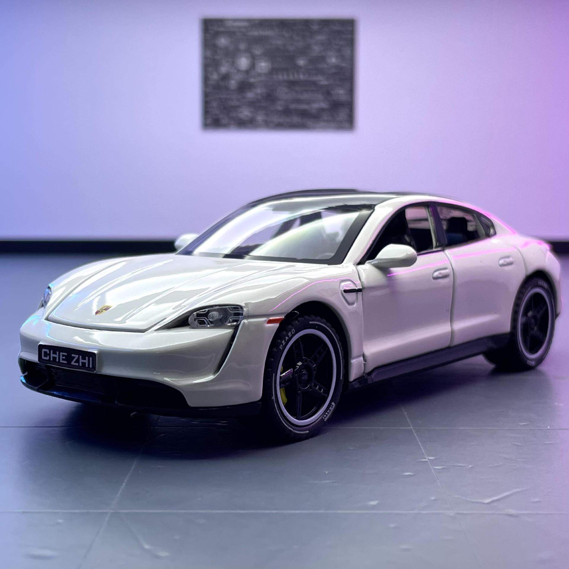 Coche a coche de aleación modelo de coche 1:32 juguete que preserva el tiempo Taycan luz tire hacia atrás coche de juguete modelo de música colección de decoración