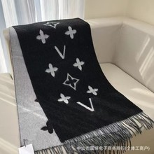 L家正确版大牌高品质羊绒双面围巾 欧美经典老花百搭冬季保暖围脖
