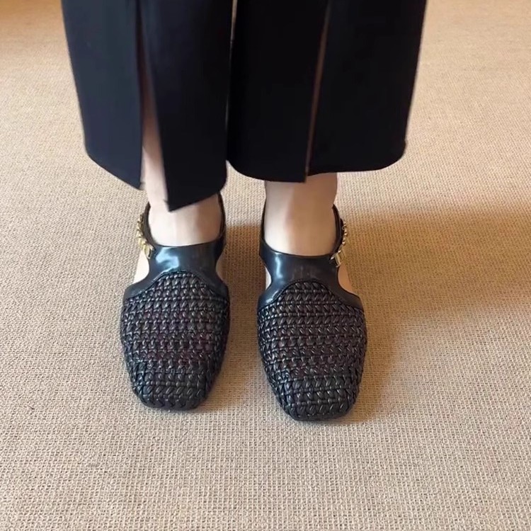 Versión de piel de oveja con aumento interior de 7cm tejido hueca puntera media pantuflas penetrantes exteriores a juego de aire falda sandalias de plataforma mujer