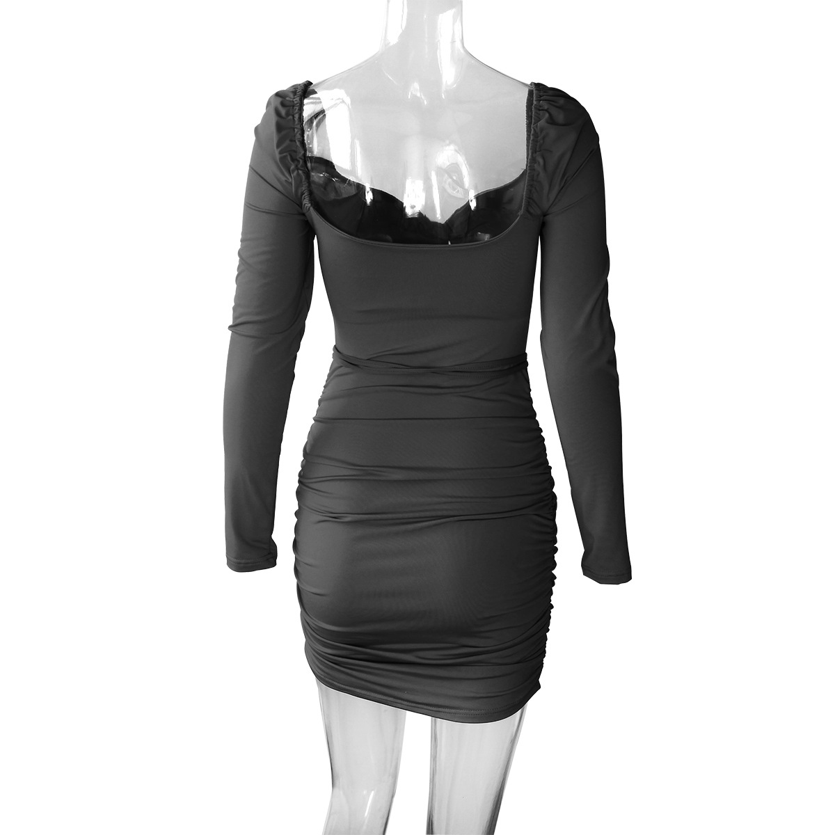 Autumn Winter Long Sleeve Dress Hollow Out Cutout Sexy Backless Low Cut Dress Short