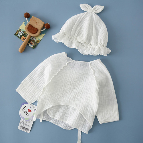 Summer thin breathable half-back top for newborn boys and girls, pure cotton gauze boneless top, can be paired with a small hat