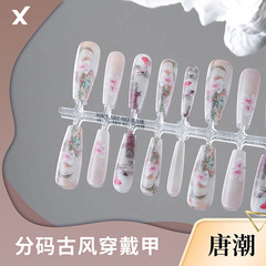 Tangchao cartoon hand-drawn wear-on nails factory direct sale manicure semi-finished nail plate handmade autumn and winter gentle moon viewing pavilion