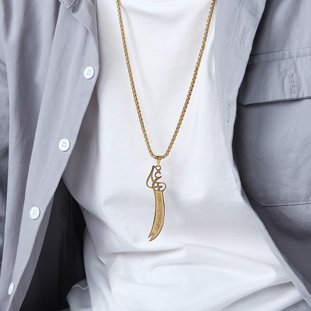 New Fashion Trend Cool Men's Personality Titanium Steel Hollow Engraved Small Knife Pendant Necklace_voghion.com