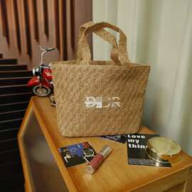 2026迪家新款草编托特包单肩包带内衬草编购物袋D家刺绣化妆包