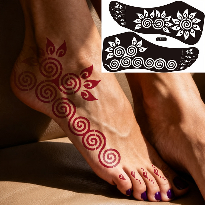 Wholesale Foot Tattoo Templates, Henna Hollow-Out Stickers with Sun Flower Patterns, Temporary Tattoo Templates for the Foot Wholesale Foot Tattoo Templates, Henna Hollow-Out Stickers with Sun Flower Patterns, Temporary Tattoo Templates for the Foot