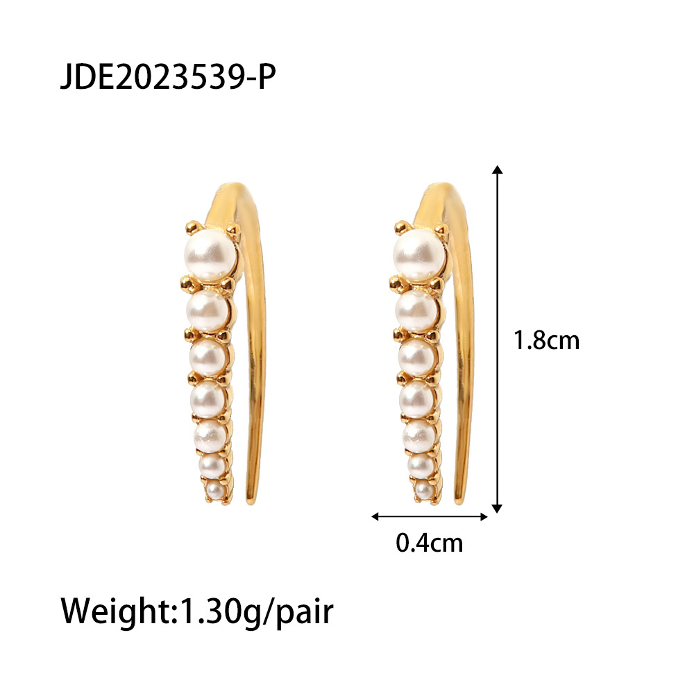 Fashion Round Stainless Steel Inlay Artificial Diamond Pearl Earrings 1 Pair