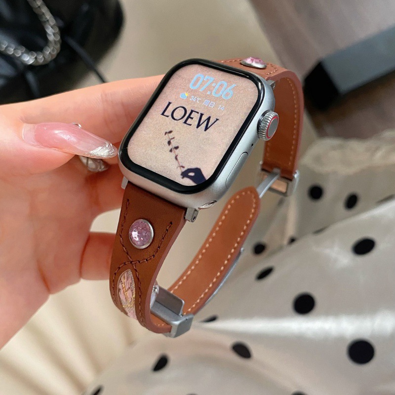 Suitable for applewatch apple watch s9 strap pink diamond iwatch876sel hollow embroidery embroidery women