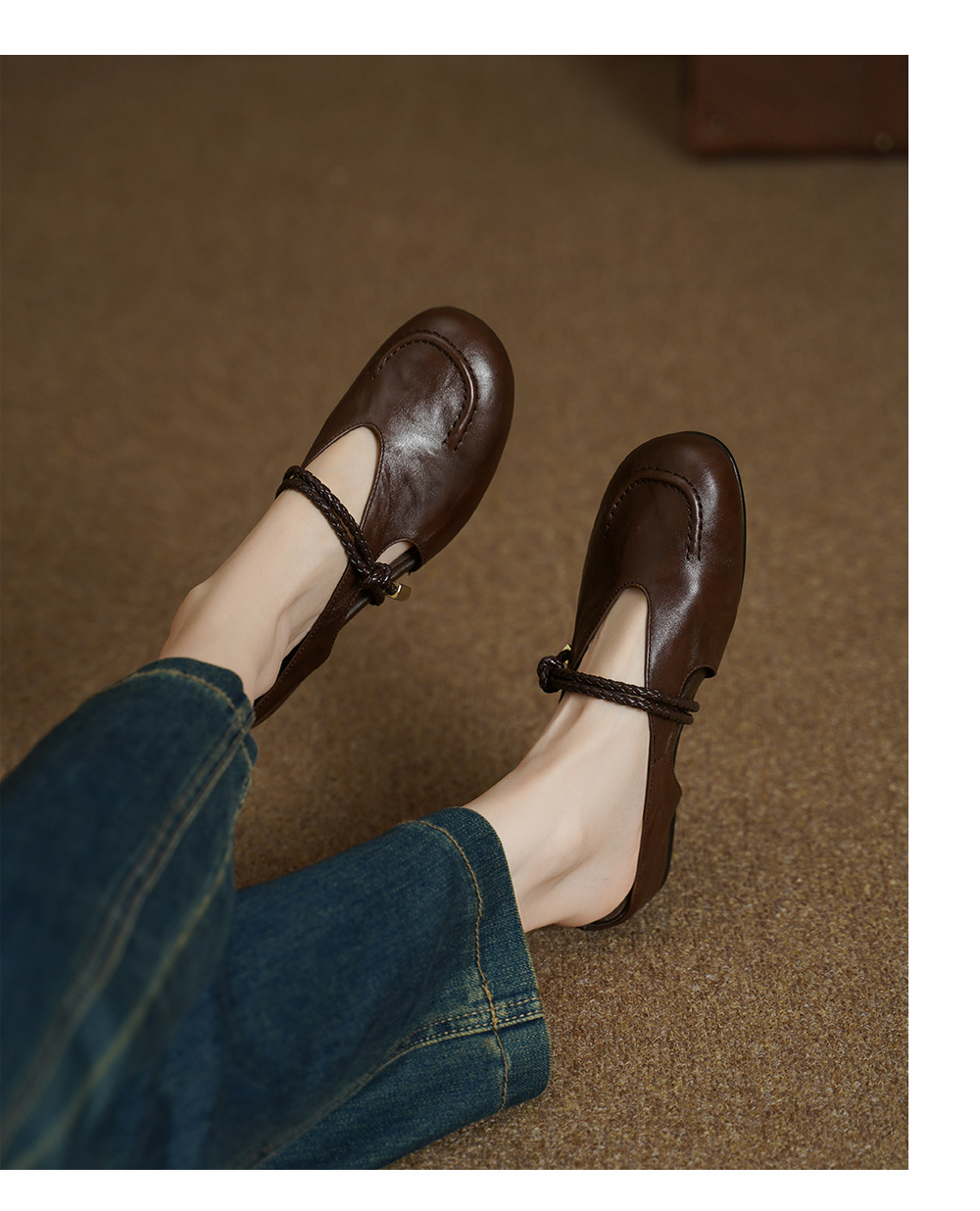 Dép sandal nữ bao đầu quai chữ V đế bệt cỡ lớn 33–42 — màu nâu chi tiết 9