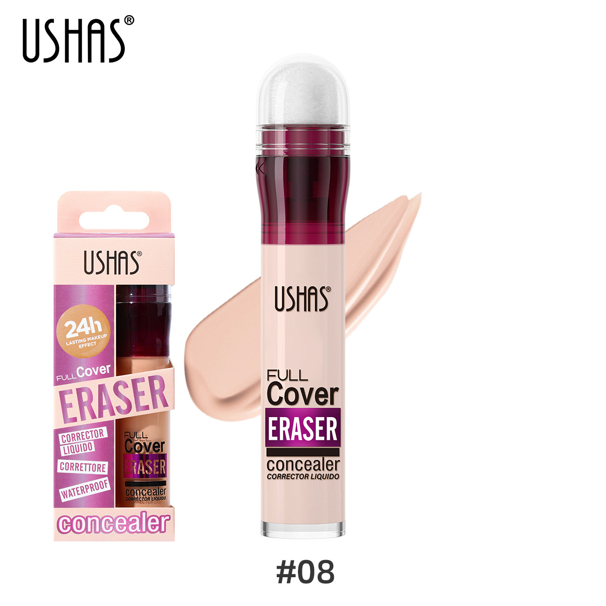USHAS Cross-border base líquida de cabeza de esponja de 12 colores con corrector de maquillaje sin maquillaje corrector impermeable conocaler