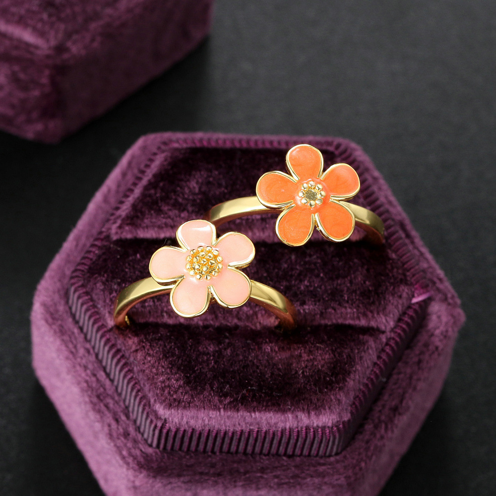 Fashion Flower Copper Polishing Enamel Plating Open Ring 1 Piece
