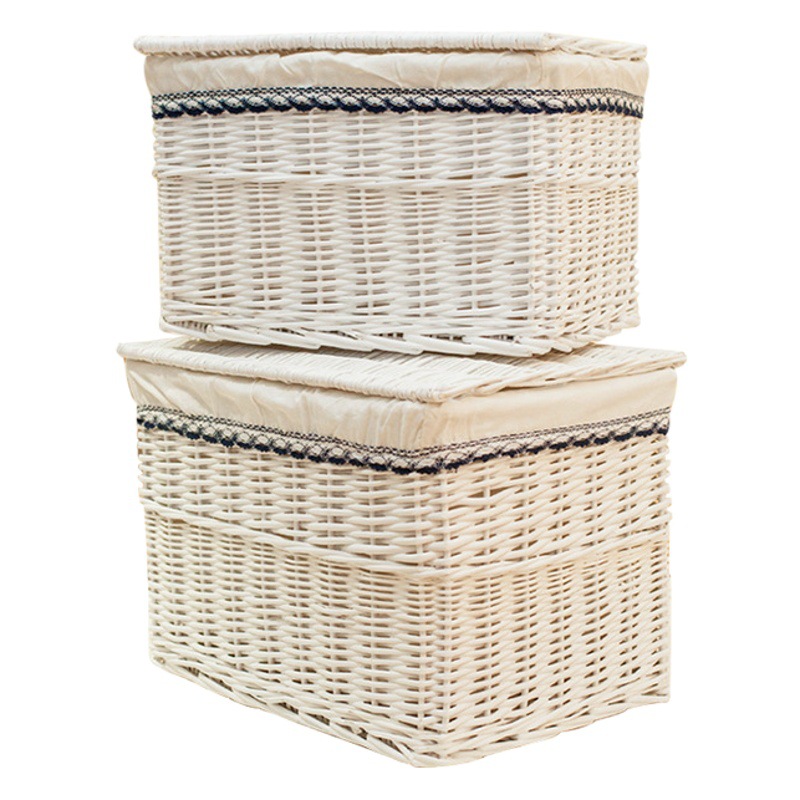 Yiran en stock ratán organizador caja tejida con cubierta de tela extraíble y lavable casa dormitorio ropa edredón almacenamiento cesta