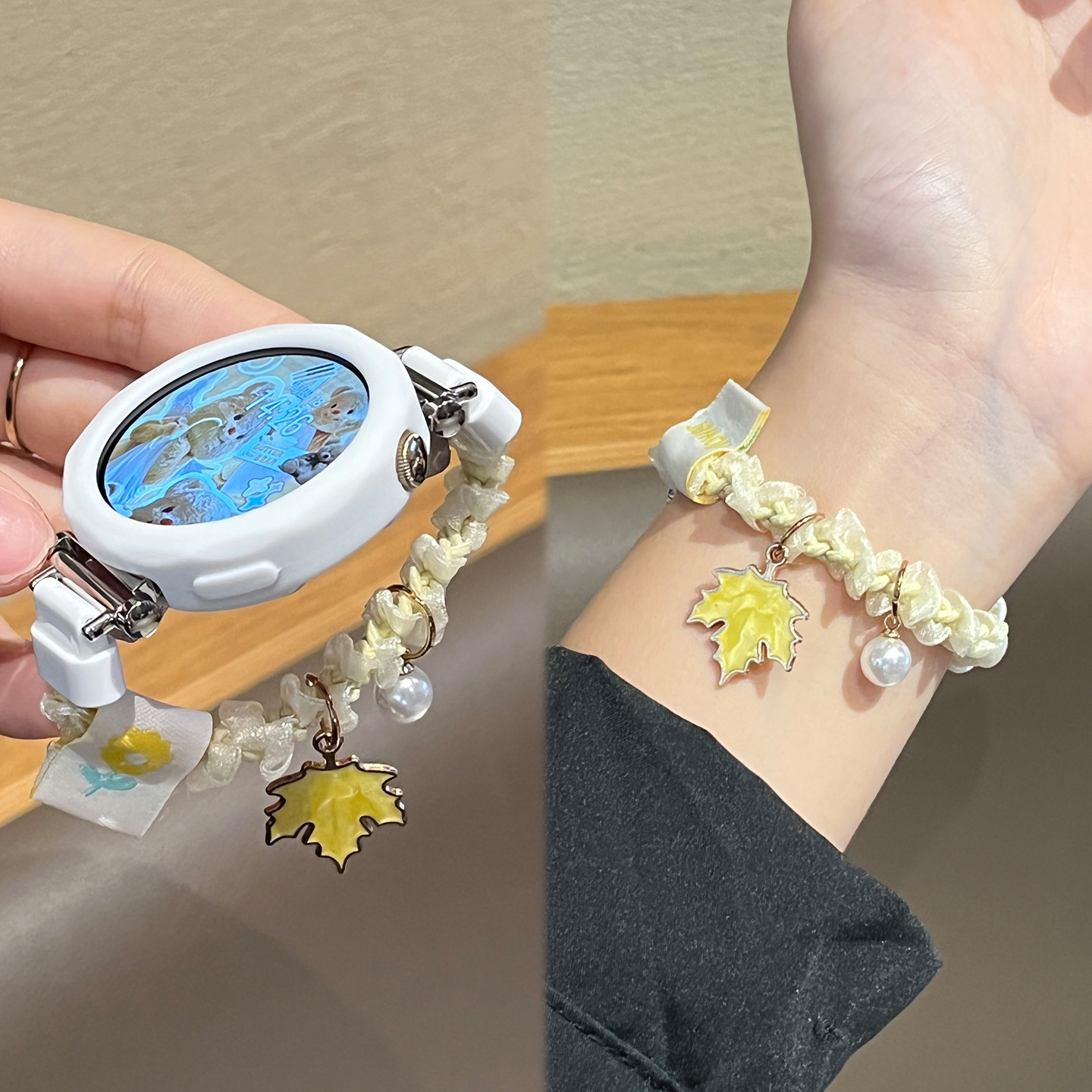 Suitable for Huawei Gt6 Watch Strap Gt5 New Mesh Watch5/4 Maple Leaf Gt4 Watch Gt5Pro Hair Tie Female High