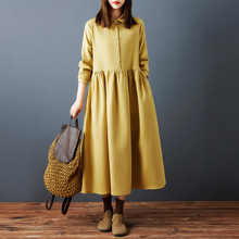 实拍2025秋冬季新款韩版宽松时尚金边小扣设计感显瘦连衣裙女长裙