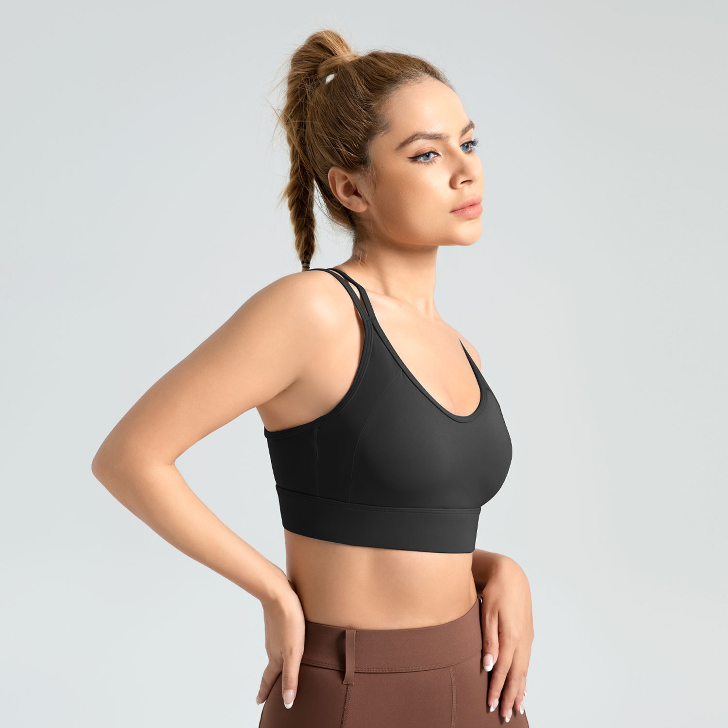 Área transfronteriza de belleza de espalda cruzada ropa interior deportiva cinturón de hombro bra trasero botón de cola cola colaterales ropa interior de yoga